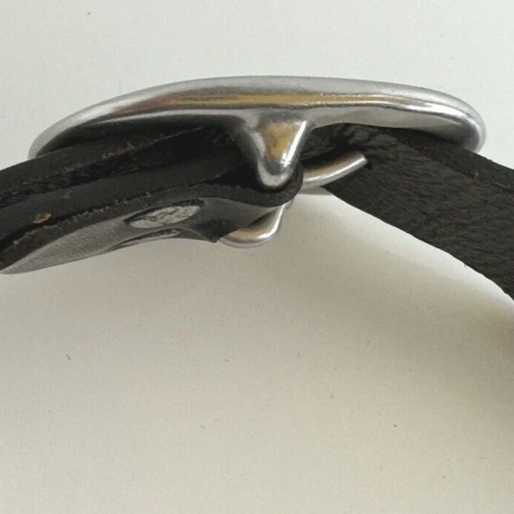 Gap Black Genuine Cow Leather Belt Silver‎ Oval Buckle M Preppy Academia 47-64